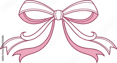 Pink and white ribbon bow with curled ends