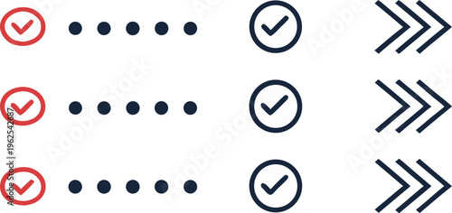 Checklist and arrow in red and black checkmark bullet points arrows