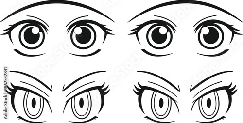 Manga style anime eyes with varying expressions facial expressions cartoon