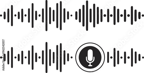 Black sound wave pattern with microphone on white background audio waveform podcast