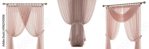 Tableau sur toile Set of elegant dusty rose sheer tulle curtains with luxury swags isolated on whi