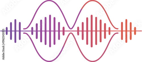 Colorful audio wave with equalizer bars on white background purple
