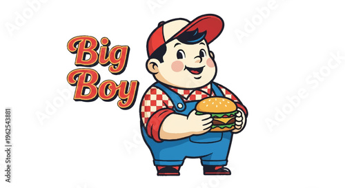 Cartoon character holding burger vector illustration