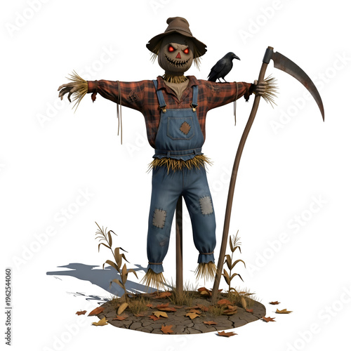 Scarecrow, Halloween decoration, autumn themed figure, creepy farmer isolated on Transparent Background
