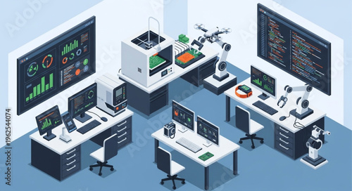 Isometric View of a Modern Technology Research and Development Lab.