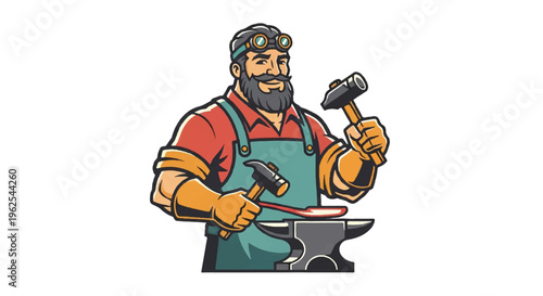 Blacksmith at work with hammer and anvil illustration