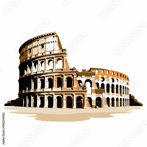 Illustrative depiction of ancient amphitheater architecture showcasing iconic arches and historical grandeur against a minimalist white background