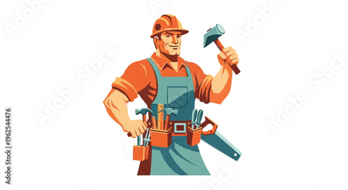 Carpenter with tools isolated on white