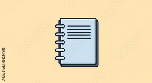 Illustration of a spiral-bound notebook with lined pages, simple and clean design.