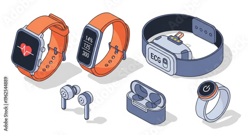 Smart Wearable Technology - Watches, Earbuds, and Health Monitoring Devices.