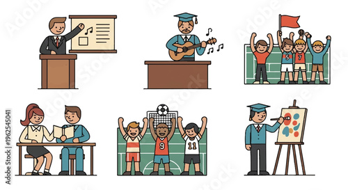 Educational and recreational icons vector illustrations
