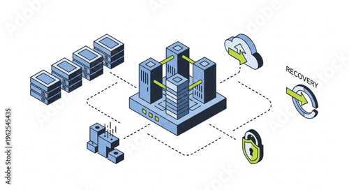 Isometric Data Center Network Architecture with Cloud and Security.