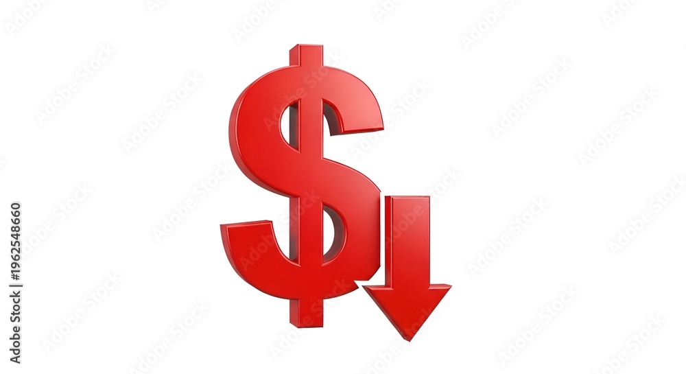 Obraz premium Red 3 d dollar sign with downward arrow