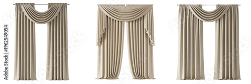 Quadro su tela Set of elegant beige classic curtains with luxury swags and valances isolated on