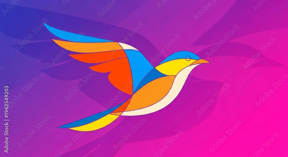 Fototapeta premium Geometric Flying Bird Vector Art – Vibrant Stylized Bird Illustration for Modern Branding and Logo Design