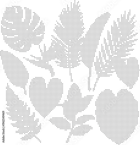 Leaves foliage pixelated bitmap dither halftone pattern tropical plants nature vector