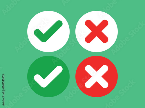 A graphic illustration of checkmarks and crosses on a green background