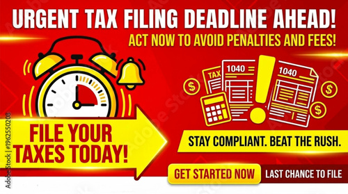 Urgent Tax Filing Deadline Alert Banner - File Taxes Today Warning