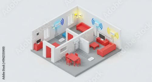 Isometric Home Automation System Concept with Smart Devices.