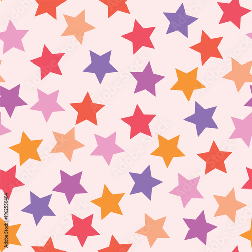 Seamless pattern with color stars, confetti background. Splash effect banner. Vector abstract illustration for wallpaper, wrapping paper, backdrop, textile etc.