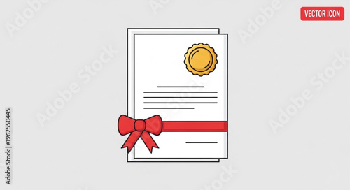 Elegant Certificate with Red Ribbon and Gold Seal Illustration.