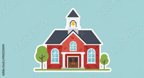 Illustration of a Classic Red Schoolhouse with a White Bell Tower.
