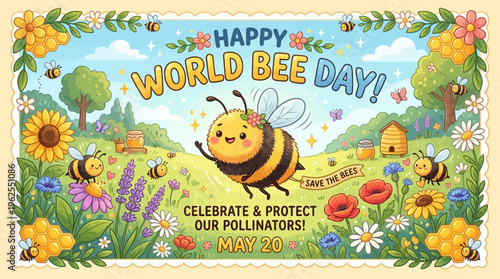 World Bee Day Celebration Illustration.