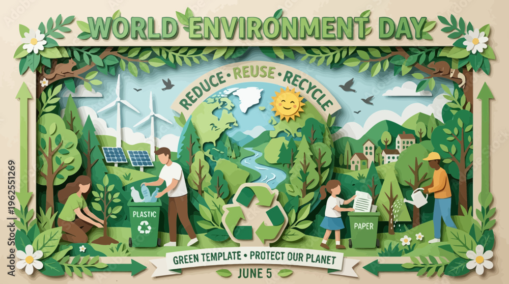 Fototapeta premium World Environment Day illustration with eco-friendly actions.
