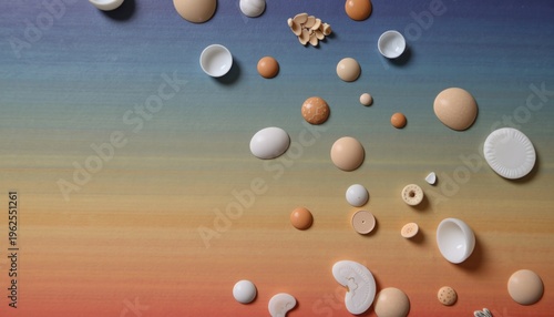 Abstract Composition of Eggs and Ceramic Objects on Gradient Background for Creative Design Inspiration