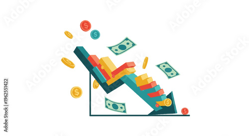 Downward trend financial chart with falling currency