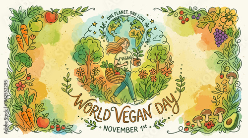 World Vegan Day celebration with fresh produce.