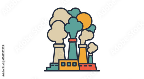 Industrial complex with smoke illustration isolated on white