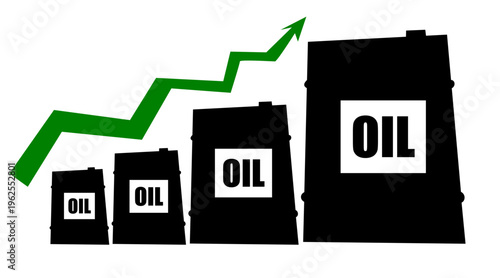 Vector illustration depicting rising oil prices and increasing market demand for crude energy resources globally