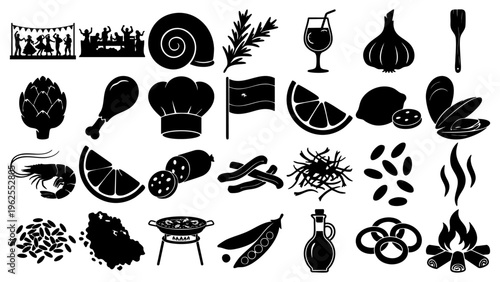 National Spanish Paella Day Blake Silhouettes Flat Vector Illustration on Transparent Background