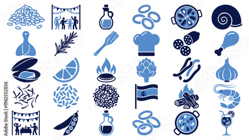 National Spanish Paella Day Icon Set in Two Colors  Flat Vector Illustration on Transparent Background