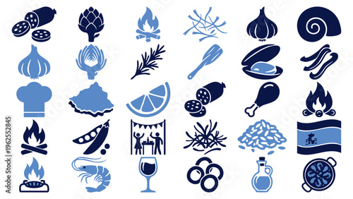 National Spanish Paella Day Icon Set in Two Colors  Flat Vector Illustration on Transparent Background