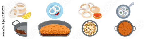 CRISPY SOCARRAT - Toasted rice crust at the bottom of a metal pan  Flat Vector Illustration on Transparent Background