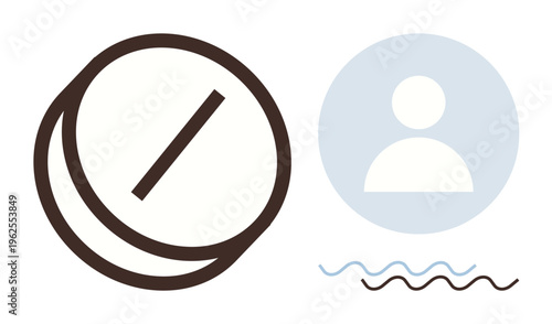Online privacy, data security, identity protection, digital safety, anonymity, and encryption. Circular shield with a slash and silhouette icon with waves. Online privacy and data security