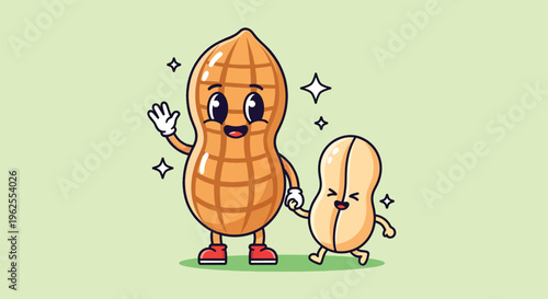 Cute Cartoon Peanut Family Holding Hands.
