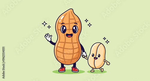 Cute Cartoon Peanuts Holding Hands Illustration.