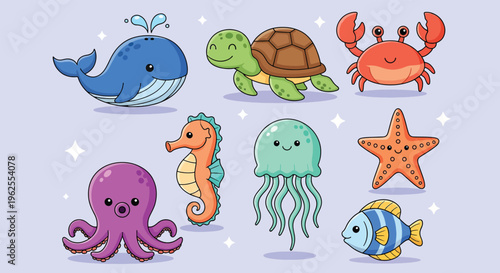 Cute Cartoon Sea Animals Collection.