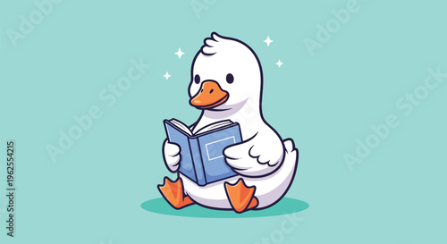 Cute Duckling Reading a Book Illustration.