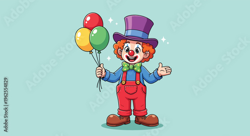 Happy Clown Holding Balloons.