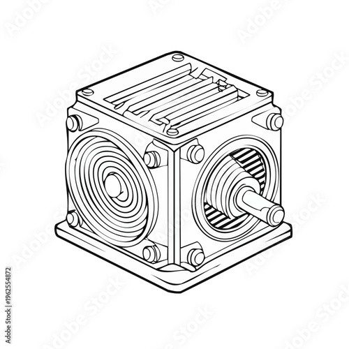 3D illustration of a mechanical gear reducer with output shaft and input side