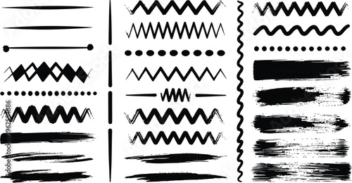 Hand drawn black arrows shapes and lines on white