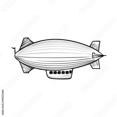 Vintage blimp dirigible airship drawing illustration retro transportation aircraft