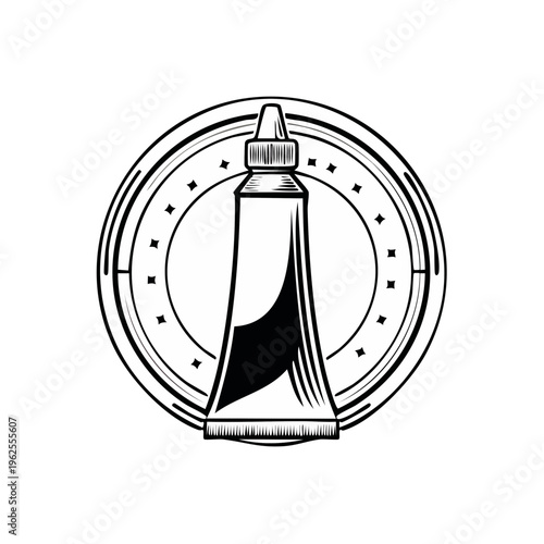 Vintage Style Tube Container Emblem with Decorative Circle