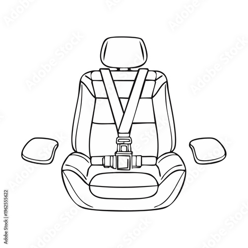 Childrens Car Seat Safety Harness with Padding Elements Line Drawing