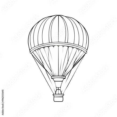 Outline drawing of a classic hot air balloon with a basket suspended below