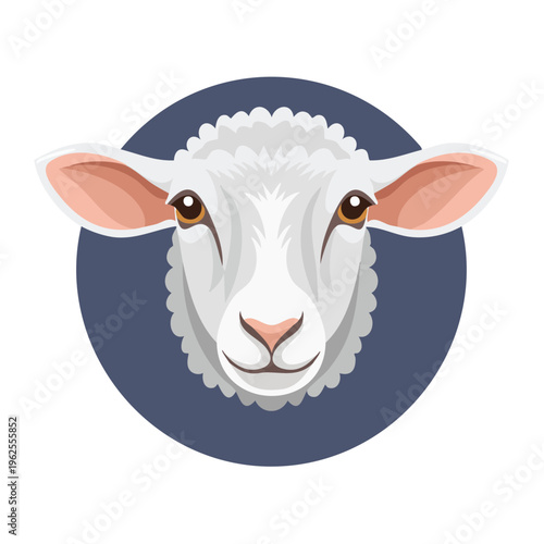 Friendly cartoon sheep face with warm eyes and soft woolly fleece
